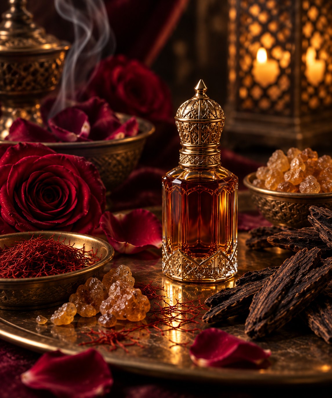 Mukhallat roller with roses, saffron, amber resin and agarwood